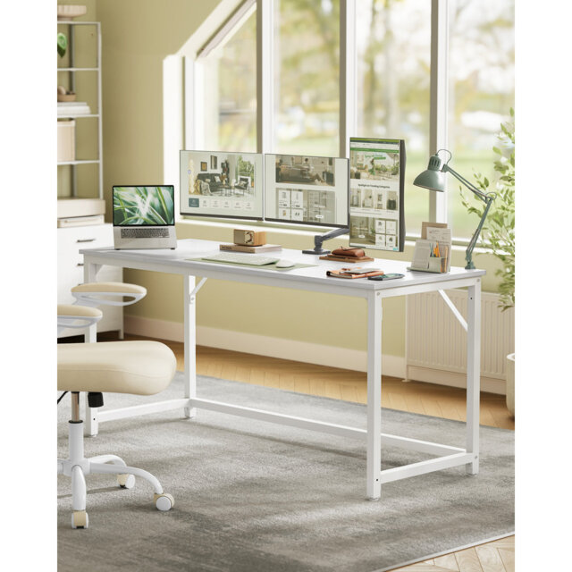 Computer Desk, Office Desk, 160 X 60 X 76 Cm, For Study, Bedroom, Living Room, Maple White And Pearl White