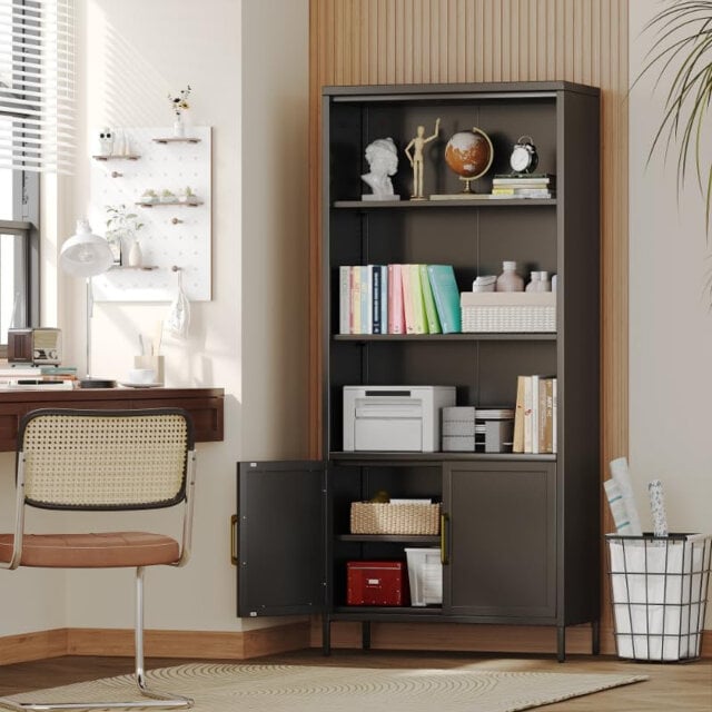 180 CM Tall 3-Tier Steel Bookcase With 2 Doors