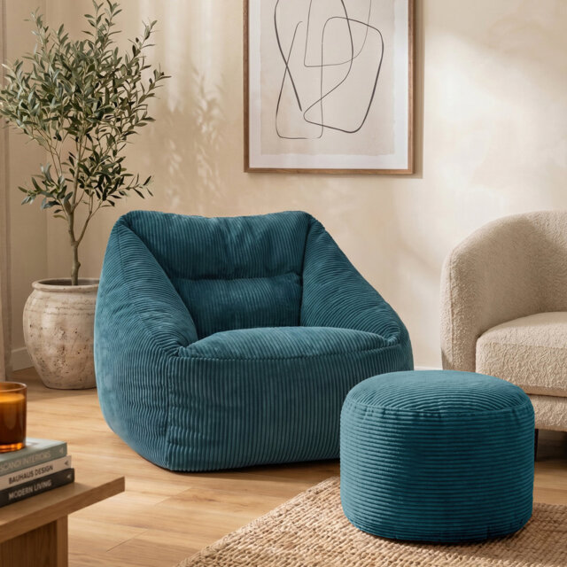 Natalia Corduroy Armchair Bean Bag and Round Footstool