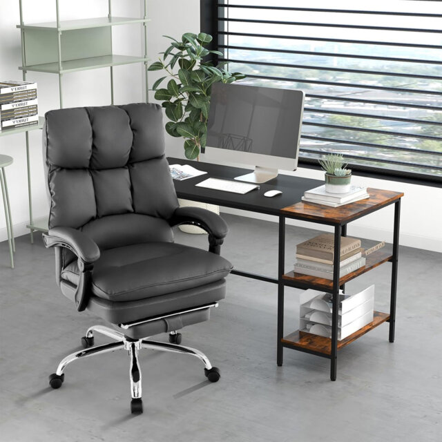 White Office Desk Chair Ergonomic Padded Reclining Chair W/ Footrest