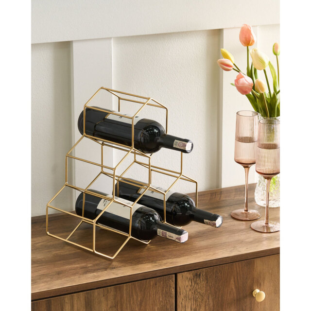 6 Bottle Open Shelving Wine Bottle Rack Gold