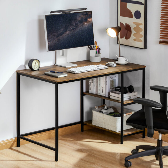 Sylvie Industrial Style Computer Desk With Storage Shelves and Metal Legs Home Office Workstation