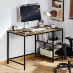 Sylvie Industrial Style Computer Desk With Storage Shelves and Metal Legs Home Office Workstation