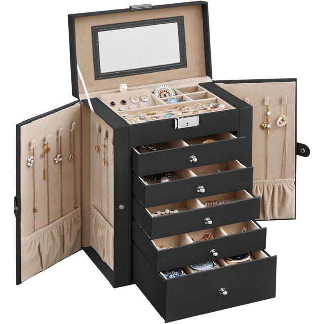 6 Tier Jewellery Box , Jewellery Case With 5 Drawers,With Mirror