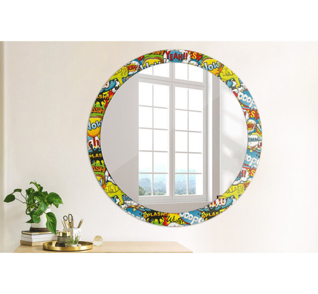 Huldar Round Glass Framed Wall Mounted Accent Mirror in Yellow/Blue/Red