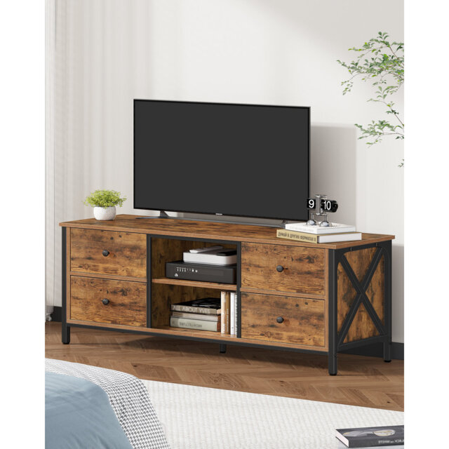 TV Stand Cabinet up to 55/65 Inch, TV Unit with 4 Drawers and 2 Open Shelves, TV Console Table for Living Room, Bedroom, Entertainment Room, Industria