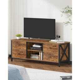 TV Stand Cabinet up to 55/65 Inch, TV Unit with 4 Drawers and 2 Open Shelves, TV Console Table for Living Room, Bedroom, Entertainment Room, Industria