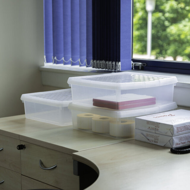 Wham Clip Square Plastic Storage Boxes with Secure Clip Lock Lids Clear/Clear/Clear
