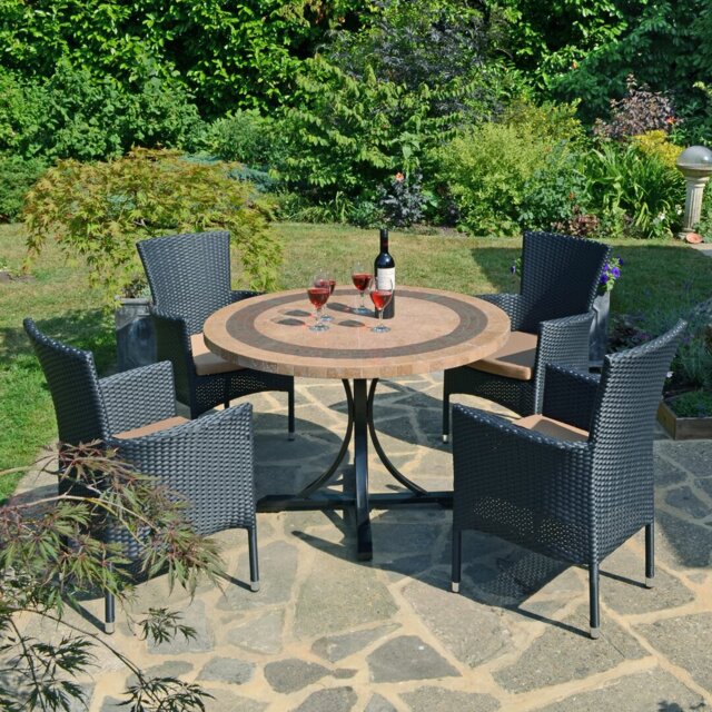 Vermont Stone Dining Table with 4 STOCKHOLM Chairs Garden Set