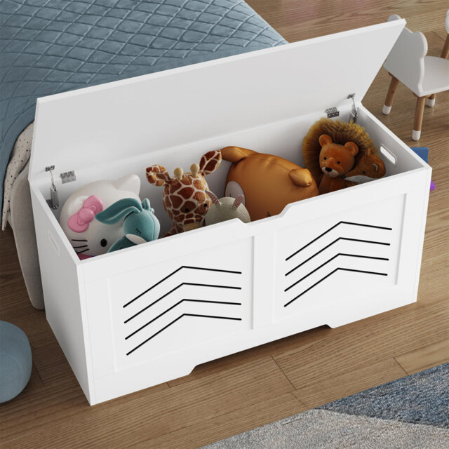 Toy Storage Box With Lid & Safety Hinges, Wooden Storage Chest Trunk, Large Blanket Box, Storage Bench & Toy Organizer