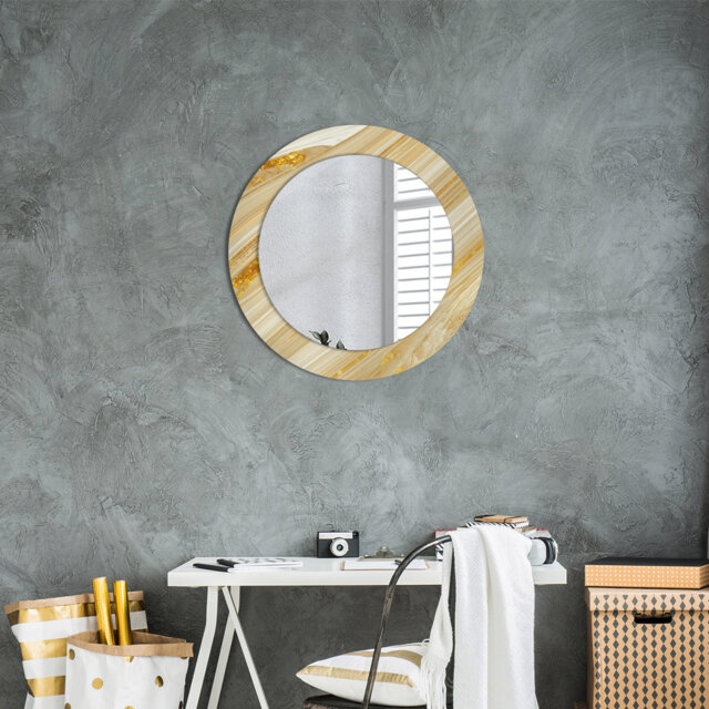 Huldar Round Glass Framed Wall Mounted Accent Mirror in Yellow