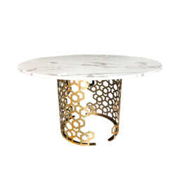 Anvit Round Faux Marble Top Metal Base Dining Table