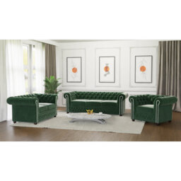 Chesterfield Hanna Sofa Set with Sleeping Function 3+2+1 Made of Velvet Fabric with Solid Wood Legs