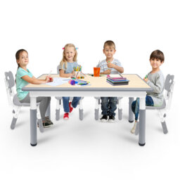 Kids Table and 4 Chairs Set, HDPE Plastic Children's Furniture with Height Adjustable, Toddler Table Set for Classroom, Nursery and Home, Easy to Clea