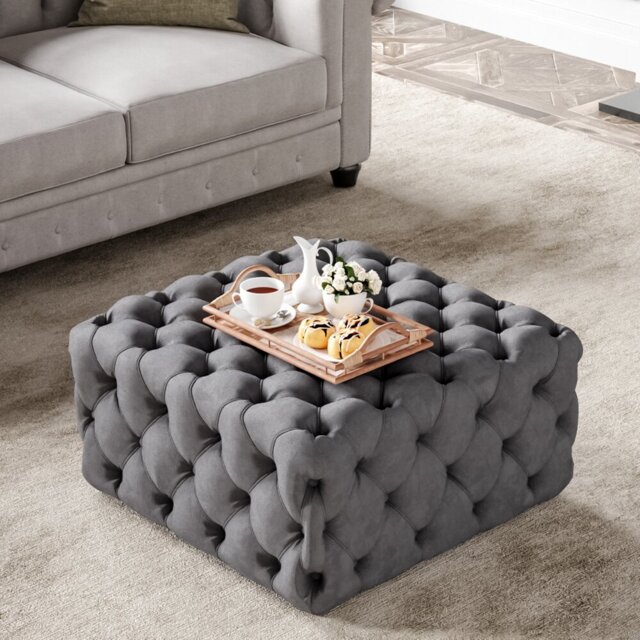 Coby 70Cm Wide Velvet Tufted Square Cocktail Ottoman