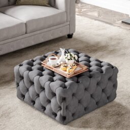 Coby 70cm Wide Velvet Tufted Square Solid Colour Cocktail Ottoman