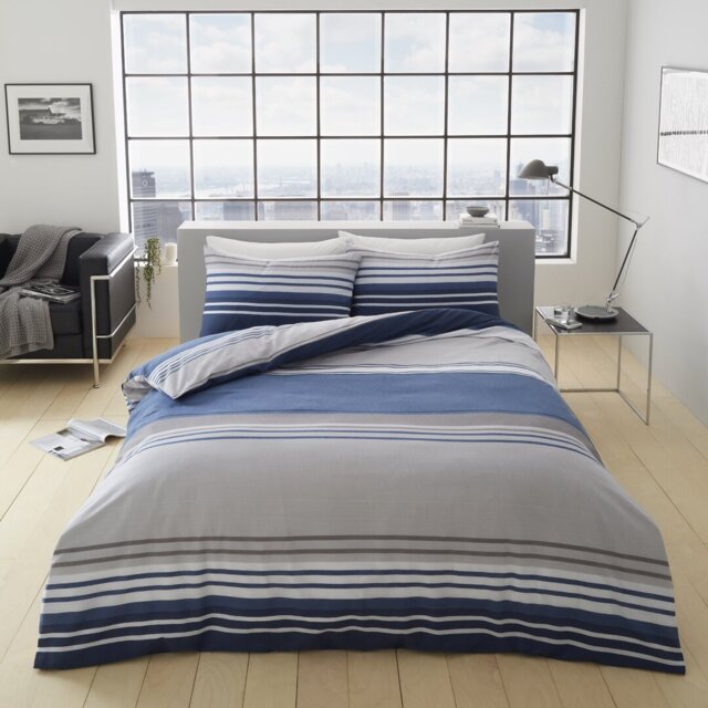 Geometric Polycotton Duvet Cover Set with Pillowcases - Lightweight Bedding in Single, Double & King Standard UK