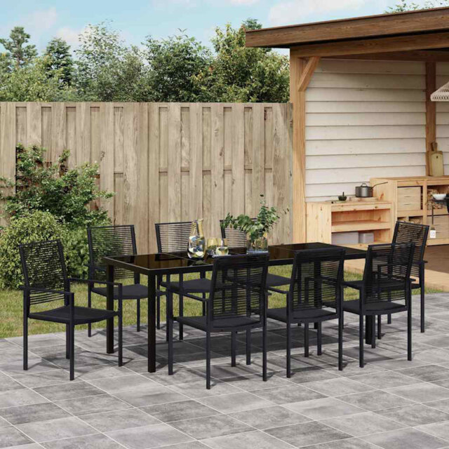 Garden Dining Set Black Powder-Coated Steel Outdoor Furniture Patio