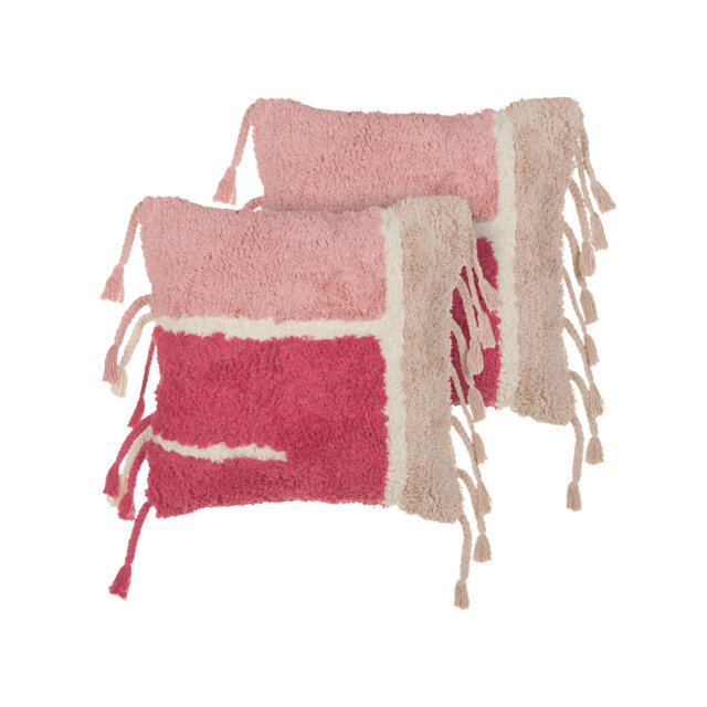 Set of 2 Tufted Cotton Cushions with Tassels 45 x 45 cm Pink BISTORTA