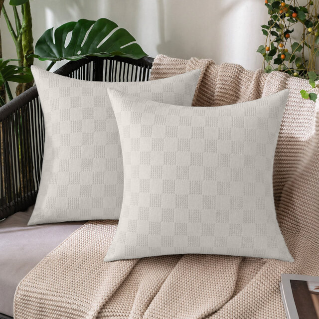 Check Velvet Cushion Covers, Set of 2 – Textured Plush Scatter Pillow Covers for Sofa, Bed & Living Room