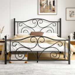 Double Size Metal Bed Frame with Headboard and Footboard, Classic Platform Bed, Mattress Foundation with Steel Slat Support, No Box Spring Needed, Eas