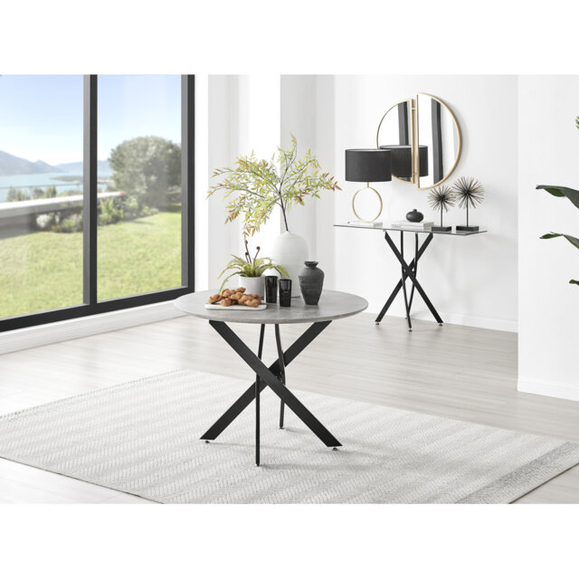 Eubanks Luxury Metal and Concrete Effect Round Dining Table - Modern Statement Design