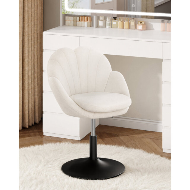 Dressing Table Chair, 360° Swivel Vanity Chair with Backrest, Height Adjustable Makeup Vanity Stool for Bedroom, Dining Room, Teddy Velvet