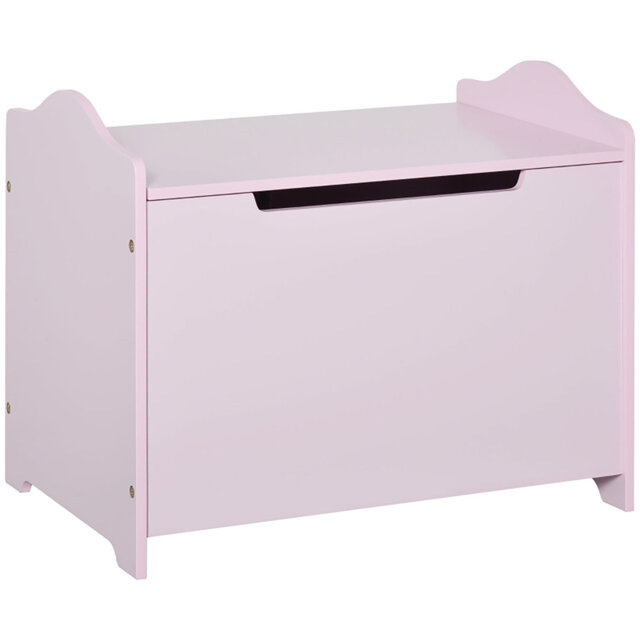 Light Pink Wave Edge Kids Toy Box Flip Top Storage Chest With Safety Stay Hinge Solid MDF Toy Organiser Furniture For Playroom Bedroom Children Over 3