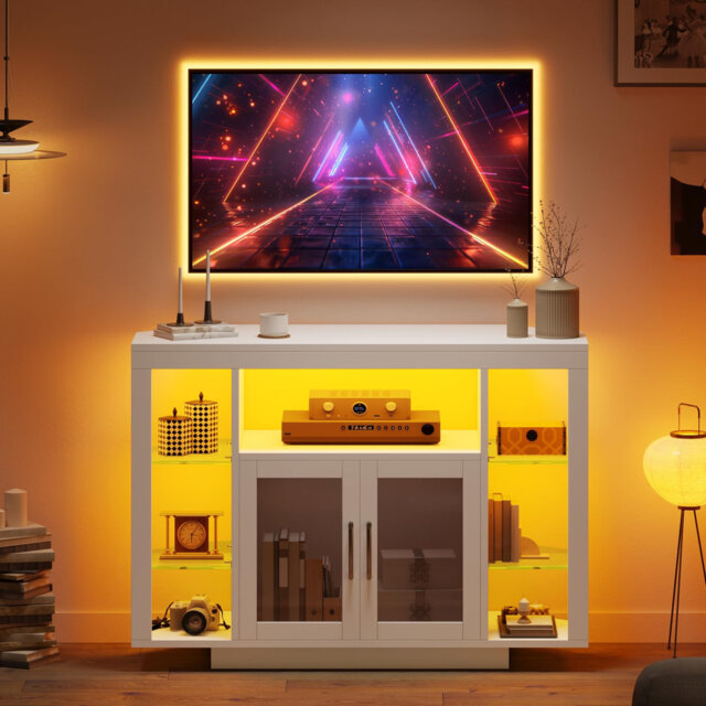 "Unfinished TV Stand for TVs up to 32"" with Fireplace Included"