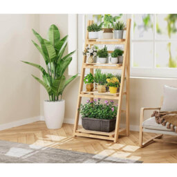 Plant Stand, 4 Tier Wooden Ladder Shelf, Foldable Plant Stands