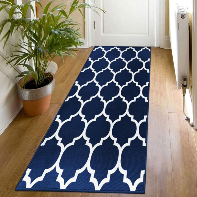 Aspire Homeware Navy Geometric Area Rug Modern Trellis Indoor Carpet