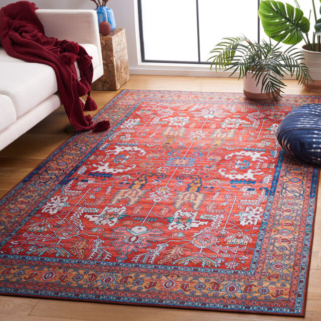 Tucson Vintage Look Machine Washable Non-Slip Area Rug in Red Multi