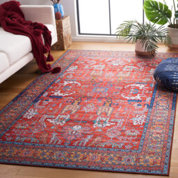 Tucson Vintage Look Machine Washable Non-Slip Area Rug in Red Multi