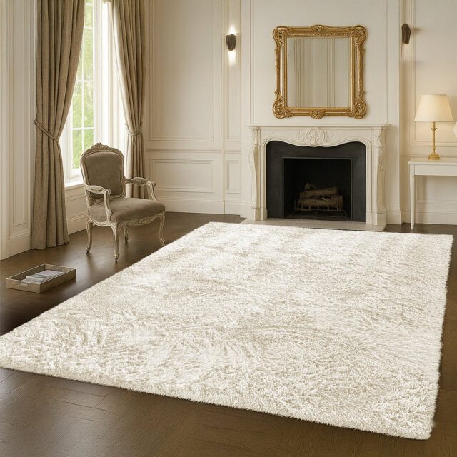 PLUSH Fluffy Shag Area Rug - Ultra Soft Cream Faux Fur - Cozy & High-Pile