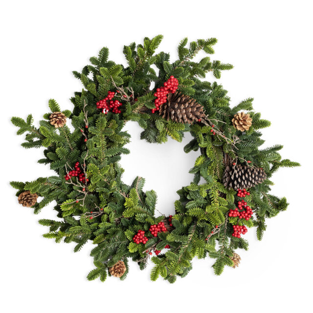 80cm Christmas Ornament - Fir Pine Wreath with Cones & Berries, Decorative Evergreen Holiday Wreath for Front Door, Fireplace, Hallway & Christmas