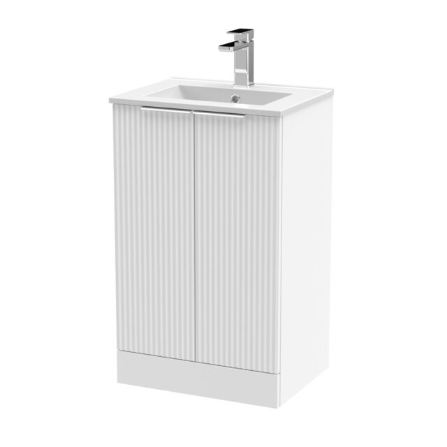 Fluted Single Bathroom Vanity with Drop In Vitreous China Basin