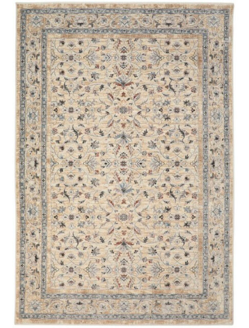 Cream Nature Print Bordered Traditional Rug, Stain Resistant Area Rug For Bedroom, & Dining Room