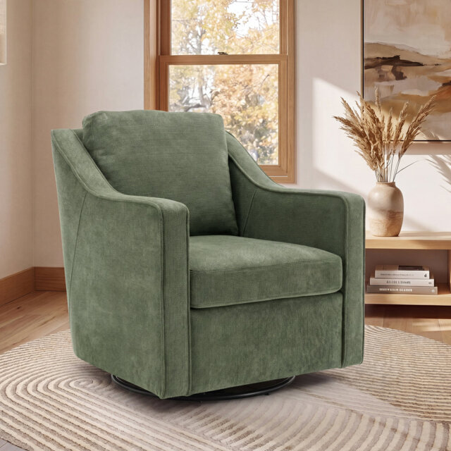 Modern Swivel Armchair W/ Removable Cushions, 360° Rotation & Thick Padding for Living Room