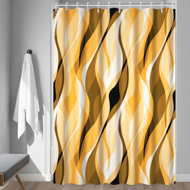 Pack of 1 Modern Abstract Black and Grey Striped Shower Curtain Set with Hooks