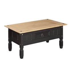 Gulzaar Coffee Table Charcoal Black 1 Drawer Solid Mexican Pine