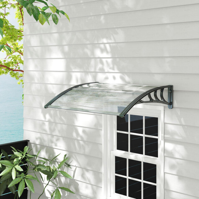 Clear Polycarbonate Door and Window Awning with Black Frame, 120 cm x 75 cm, Outdoor Weather and UV Resistant Rain Shelter for Front Doors, Back Doors