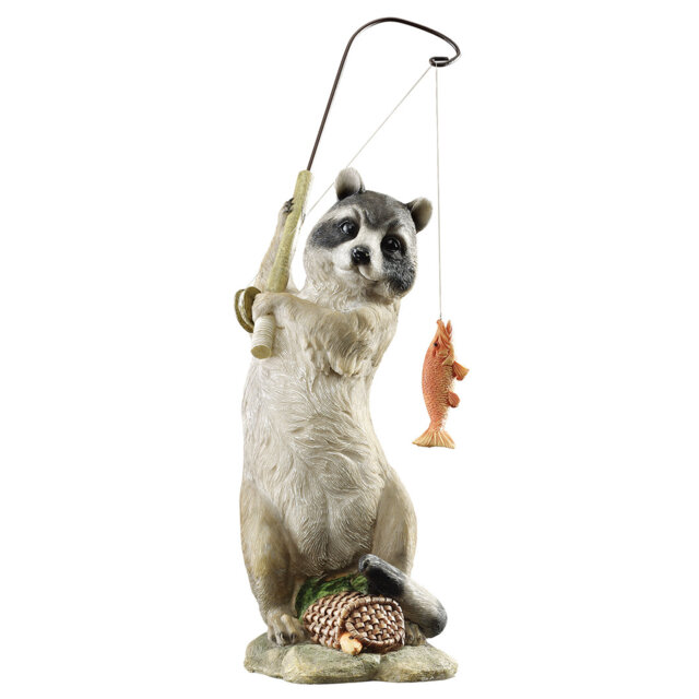 Masked Fisherman Raccoon Garden Statue