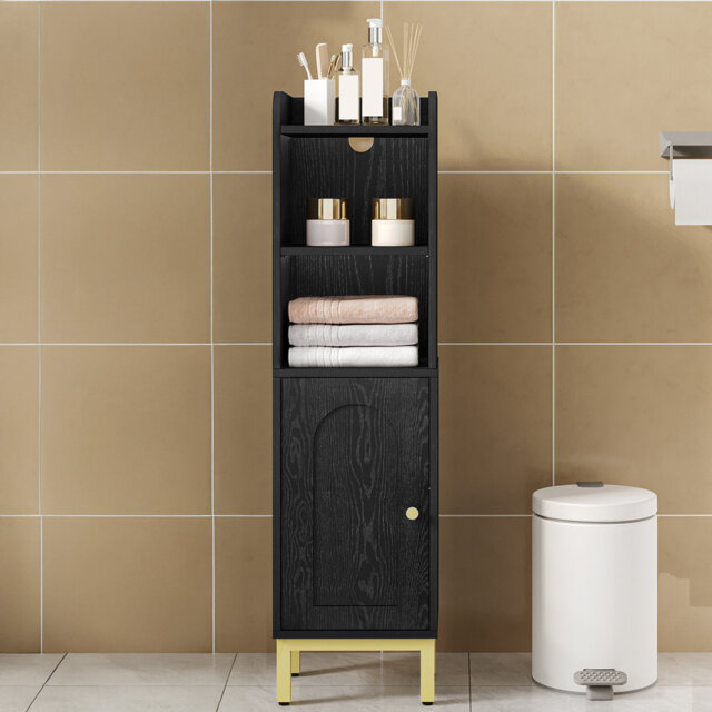 Bathroom Cabinet, Small Corner Floor Cabinet with Door and Shelves, Narrow Toilet Paper Cabinets, Bathroom Organizer with Adjustable Shelf, for Small