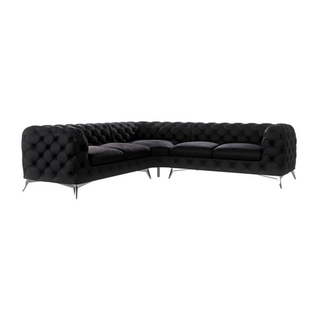 Chesterfield Corner Sofa L-Shape  with Silver Metal Legs