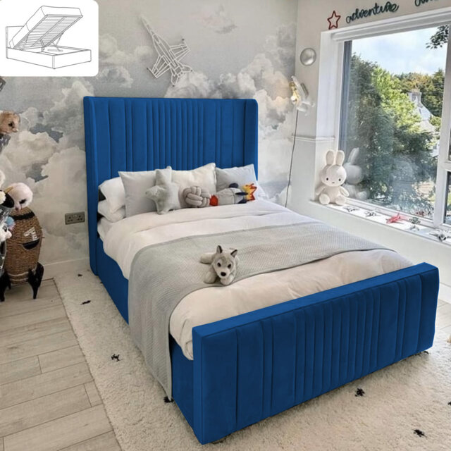 Theseus Bed - Wingback Ottoman Storage with Plush Velvet Gas Lift and Headboard