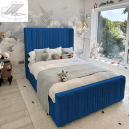 Theseus Bed - Wingback Ottoman Storage with Plush Velvet Gas Lift and Headboard