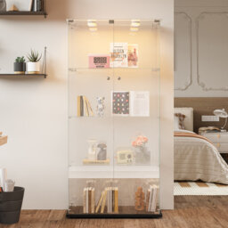 4-Tier LED Glass Display Cabinet with Lockable Door, Curio Display Case for Collectibles, Books, Figurines and Home Décor