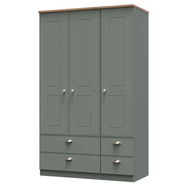 Conners Triple 4 Drawer Wardrobe in Reed Green & Riviera Oak