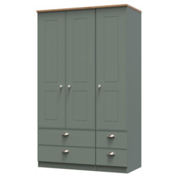 Conners Triple 4 Drawer Wardrobe in Reed Green & Riviera Oak