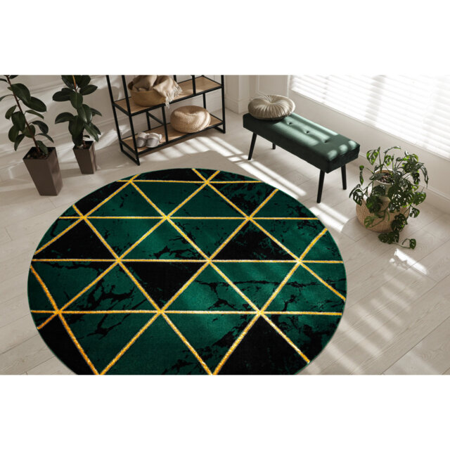 Exclusive glamor, stylish, marble, triangular bottle green / gold rug